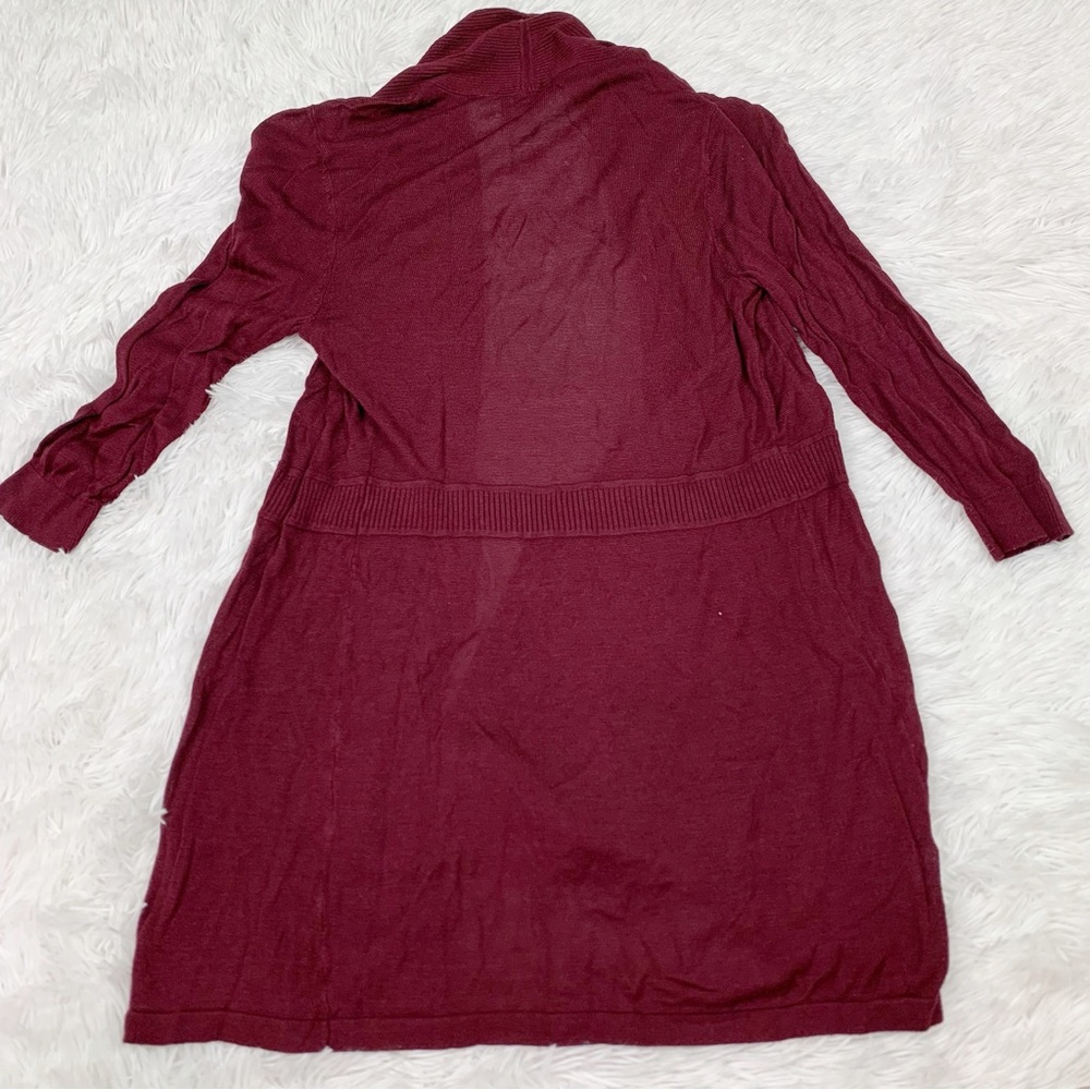 Loft Petite long sleeve open front cardigan mid length burgundy - Picture 5 of 8